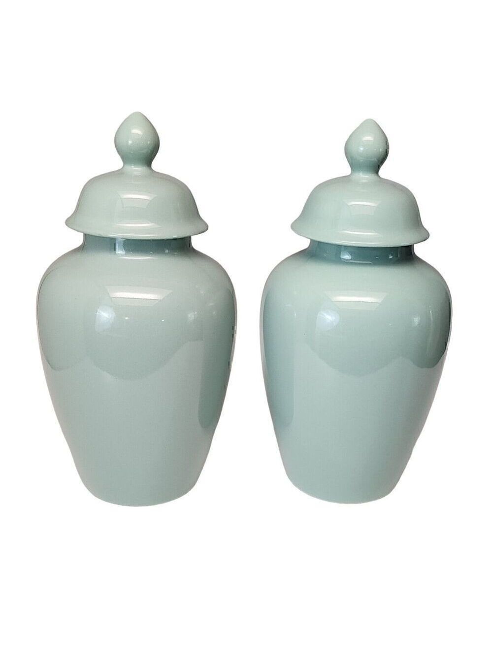 Lots of 2 China ancient Porcelain Blue Glaze Open light Lid 14.6" Vase